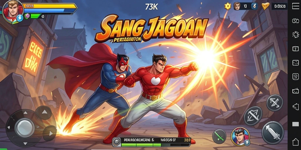 Tampilan seru gameplay Fighting di 73K dengan aksi cepat dan karakter unik.