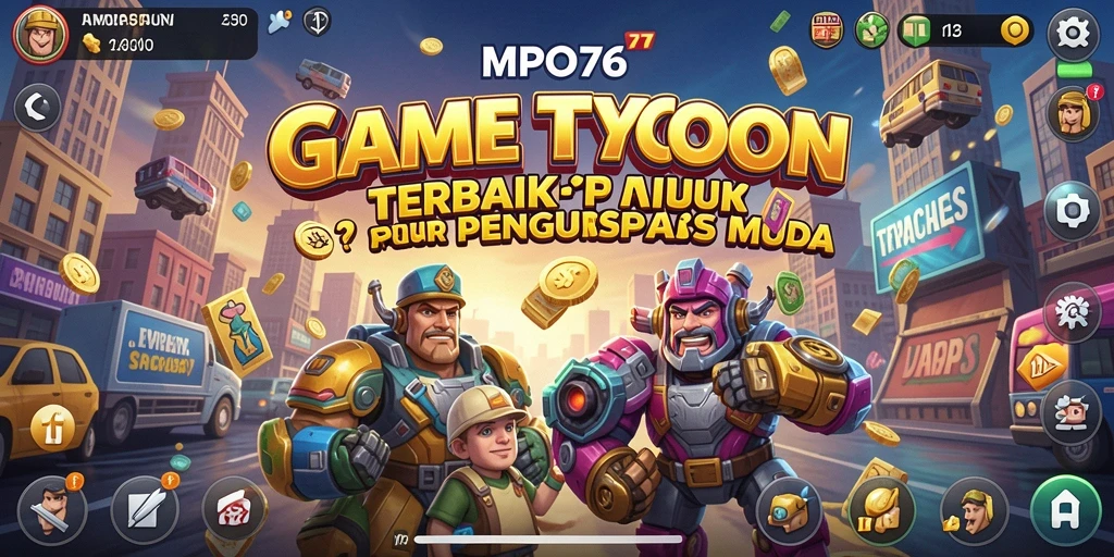 Screenshot MPO76 menampilkan gameplay seru dalam membangun kerajaan bisnis.