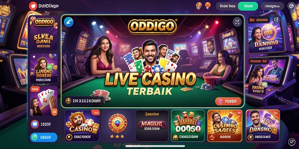 Screenshot ODDIGO menampilkan dealer langsung dalam aksi di meja casino.