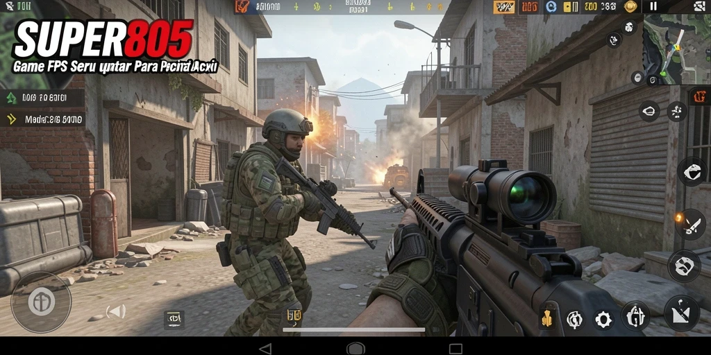 Gameplay SUPER805 yang penuh aksi dan strategi FPS.