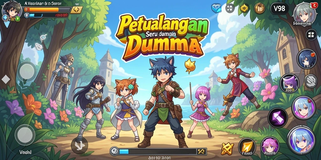 Tampilan gameplay V98 yang menakjubkan dan berwarna-warni.